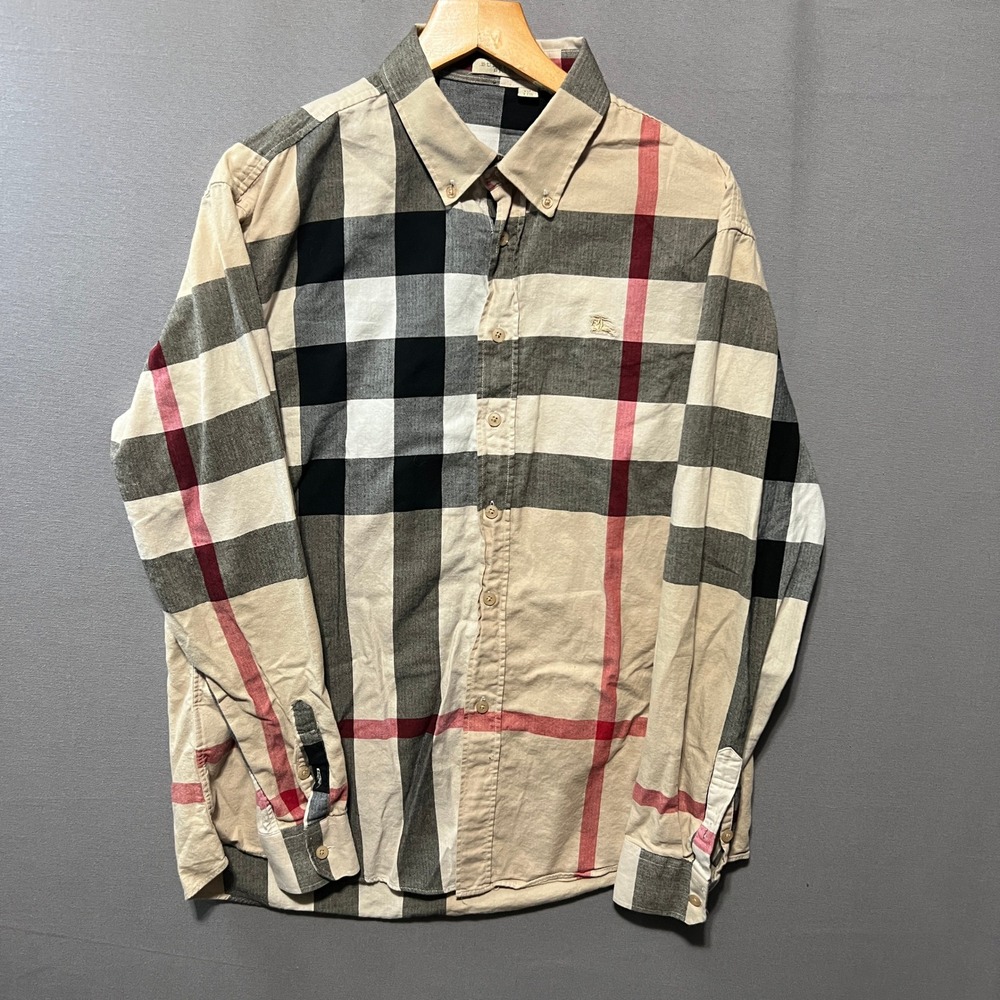 Burberry Brit Mens XXL Nova Check Long Sleeve Button Down Shirt Tan Plaid